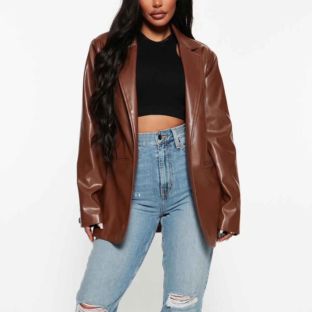Shein Chocolate Faux Leather Oversized Blazer
